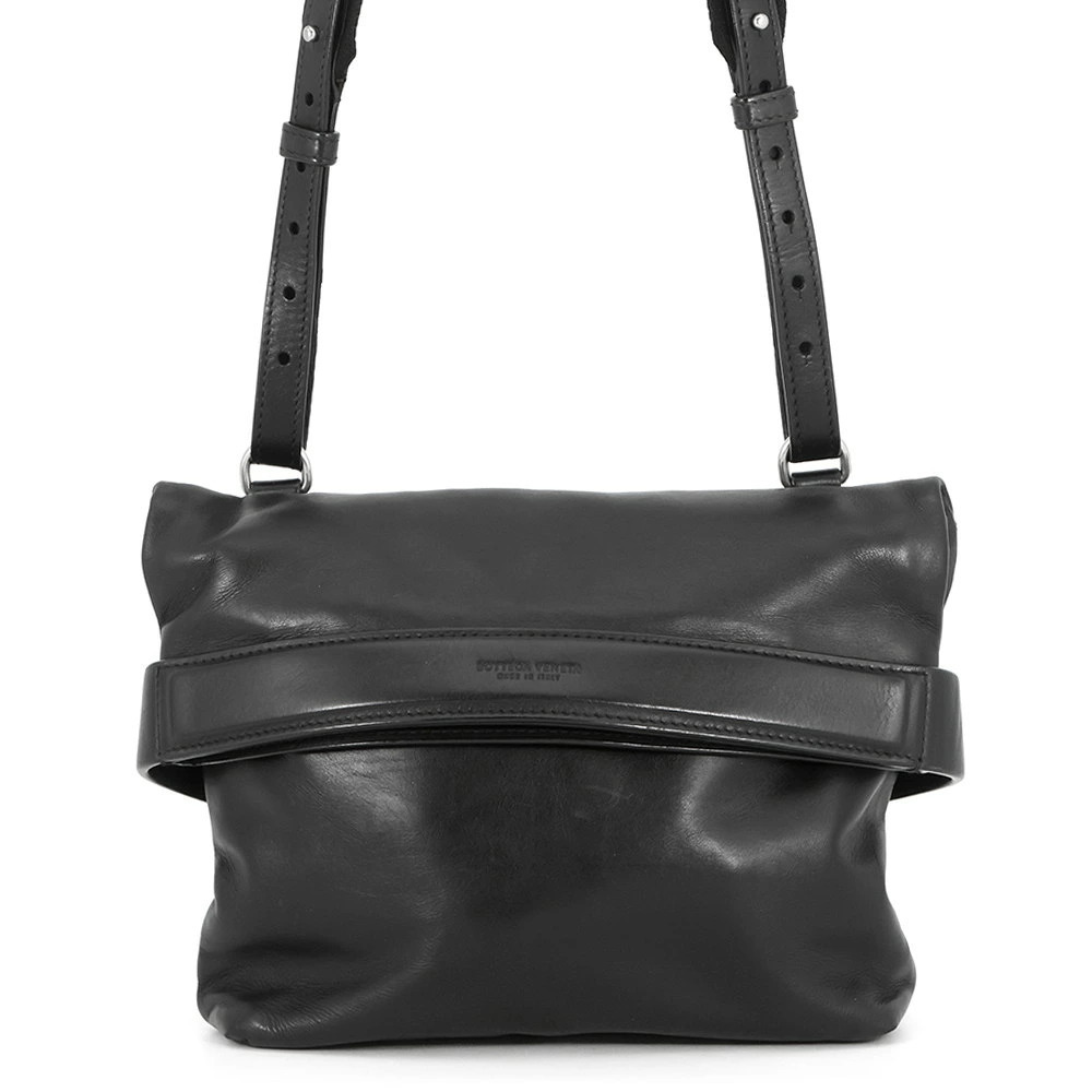 Bottega Veneta shoulder bag soft slouchy flap embossed front Black